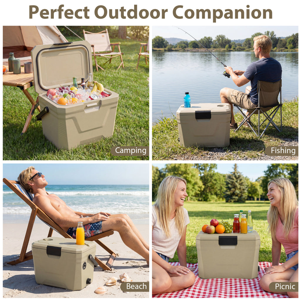 Insulated Hard Shell Cooler Ice Chest with Cup Holders - 21 QT Coffee