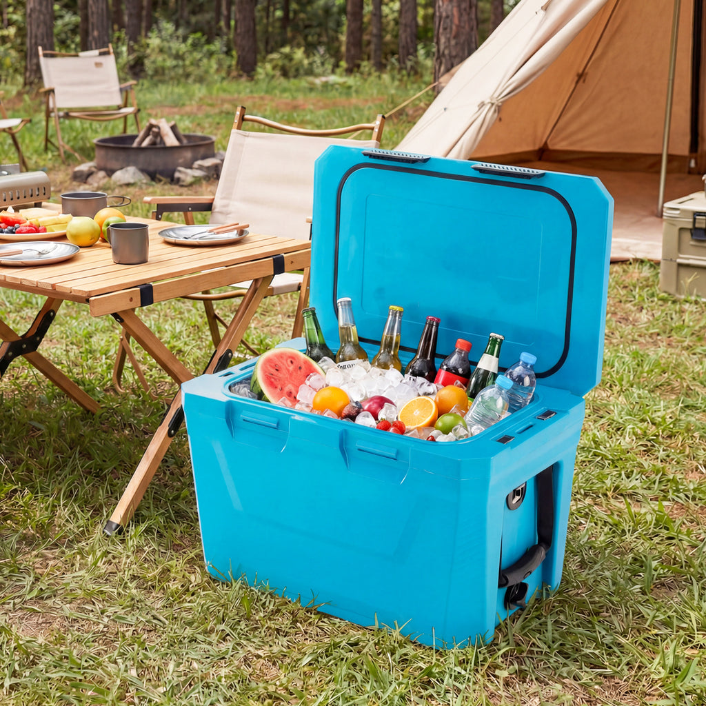 Insulated Portable Cooler Hard Shell Ice Chest with 2 Cup Holders