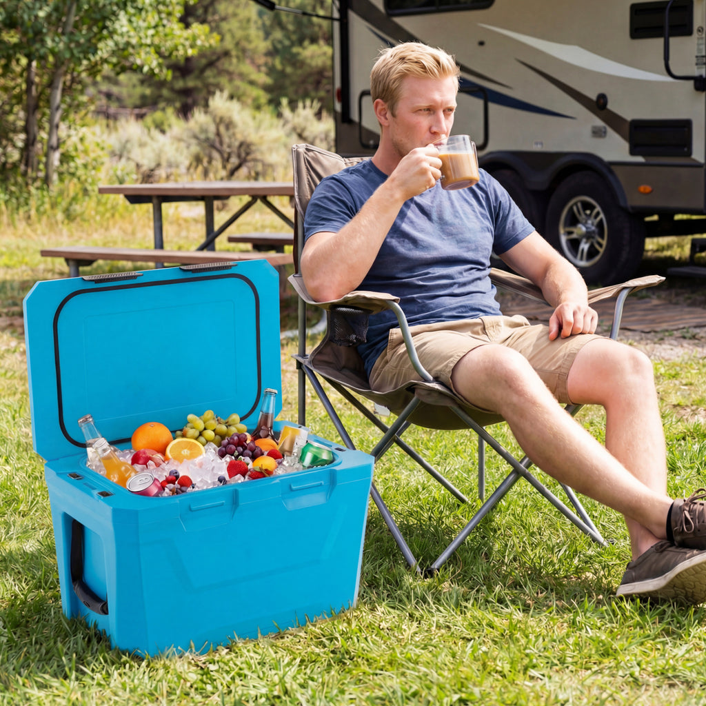 Insulated Portable Cooler Hard Shell Ice Chest with 2 Cup Holders