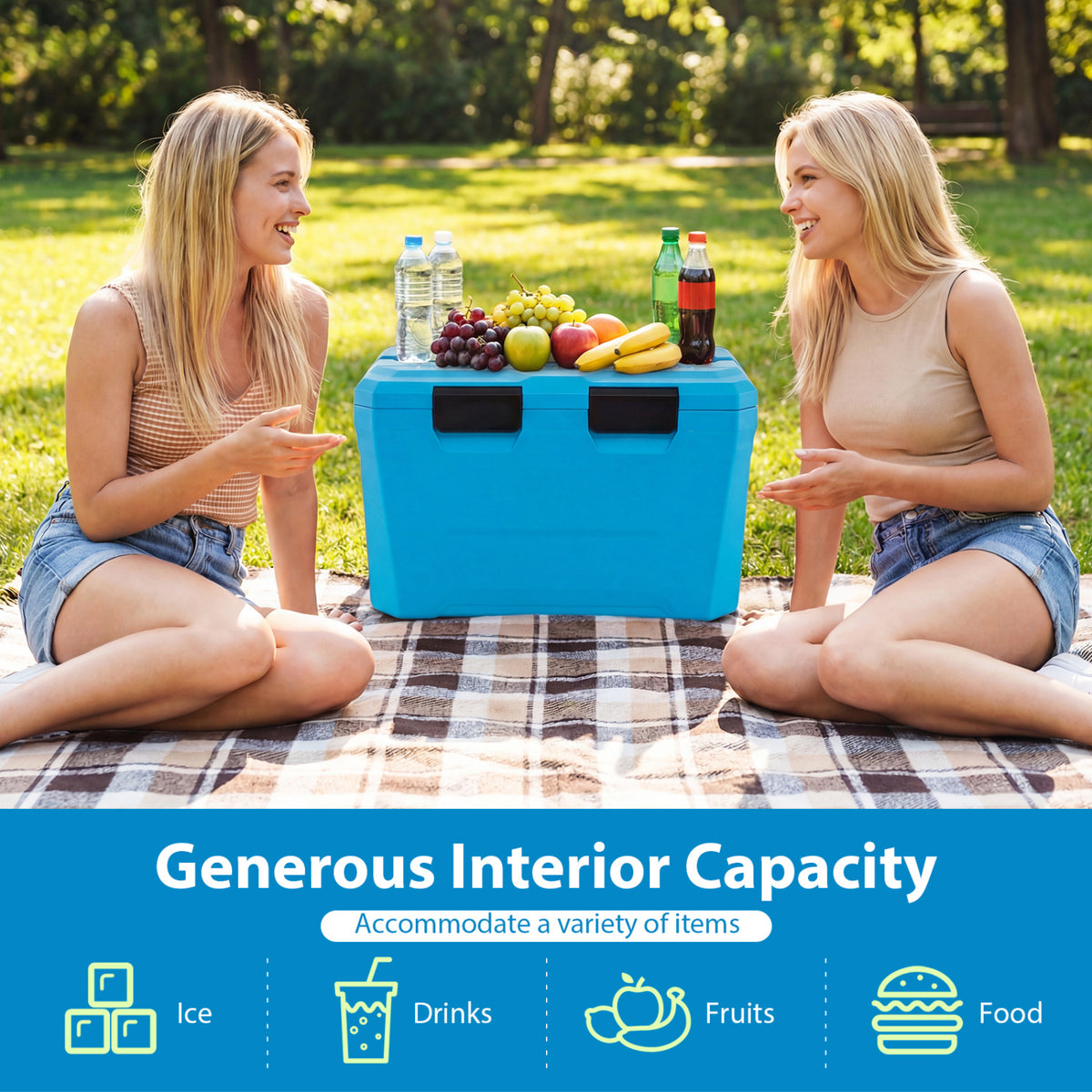 Insulated Portable Cooler Hard Shell Ice Chest with 2 Cup Holders