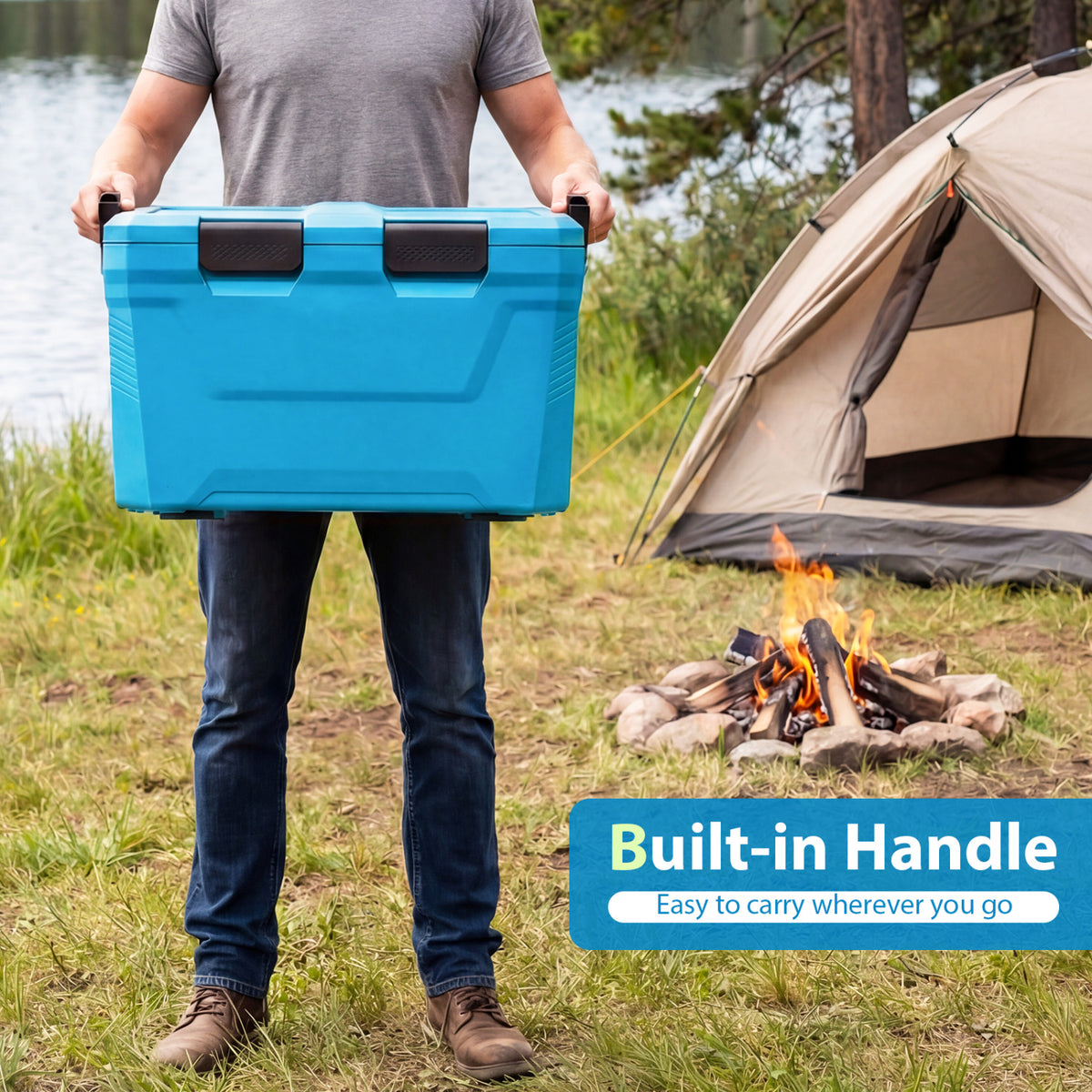 Insulated Portable Cooler Hard Shell Ice Chest with 2 Cup Holders