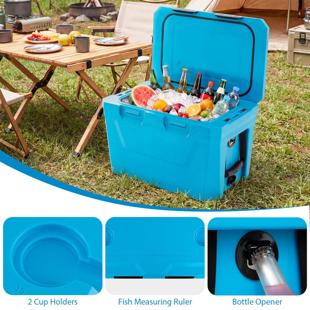 Insulated Portable Cooler Hard Shell Ice Chest with 2 Cup Holders