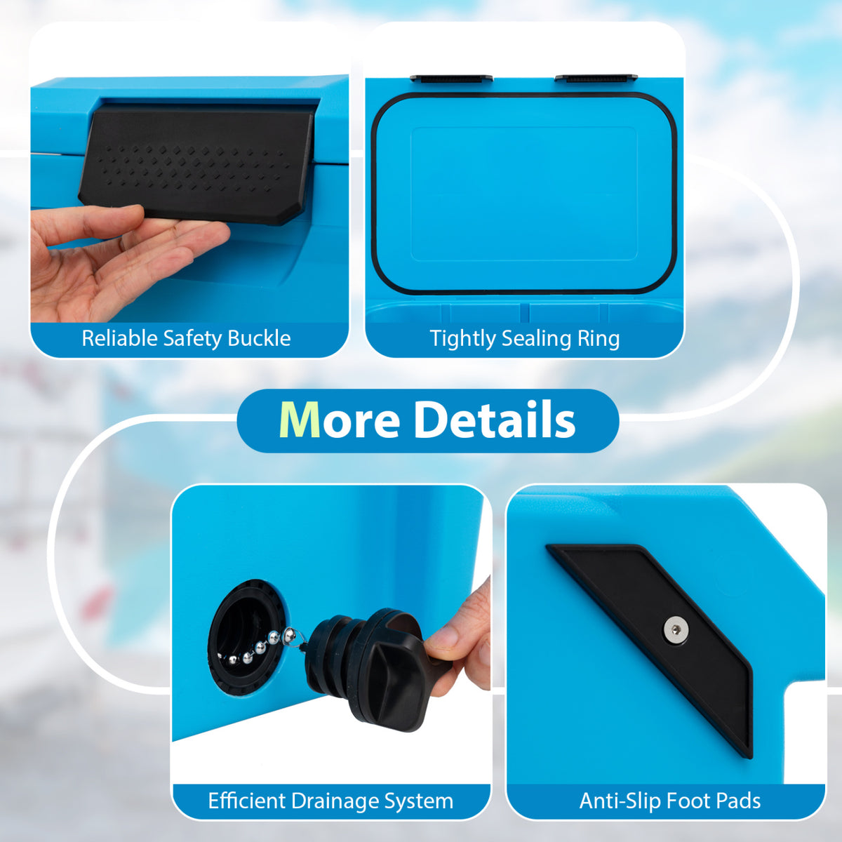 Insulated Portable Cooler Hard Shell Ice Chest with 2 Cup Holders