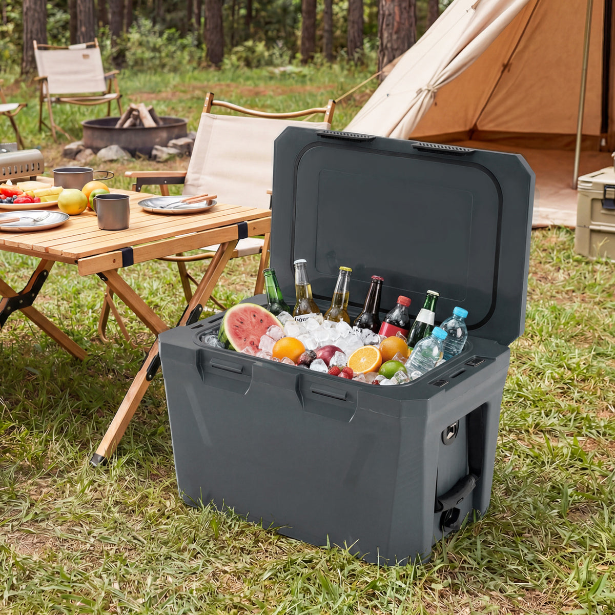 Insulated Portable Cooler Hard Shell Ice Chest 37 QT - Gray