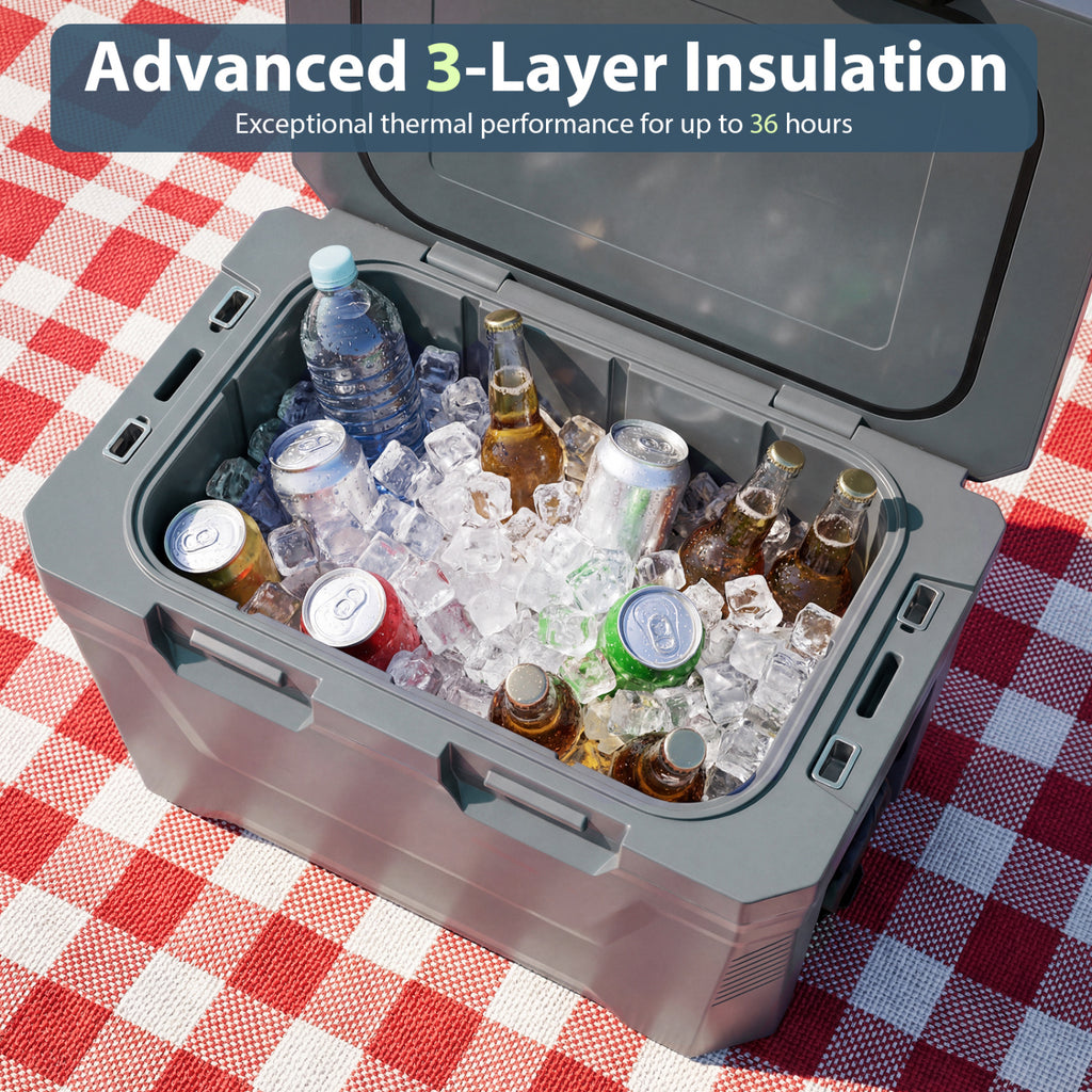 Insulated Portable Cooler Hard Shell Ice Chest 37 QT - Gray