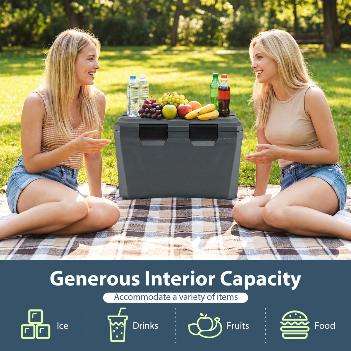 Insulated Portable Cooler Hard Shell Ice Chest 37 QT - Gray