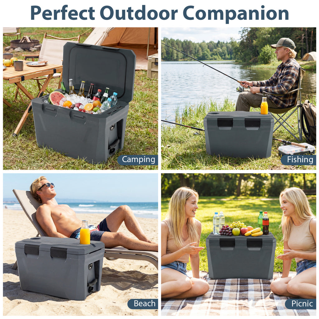 Insulated Portable Cooler Hard Shell Ice Chest 37 QT - Gray