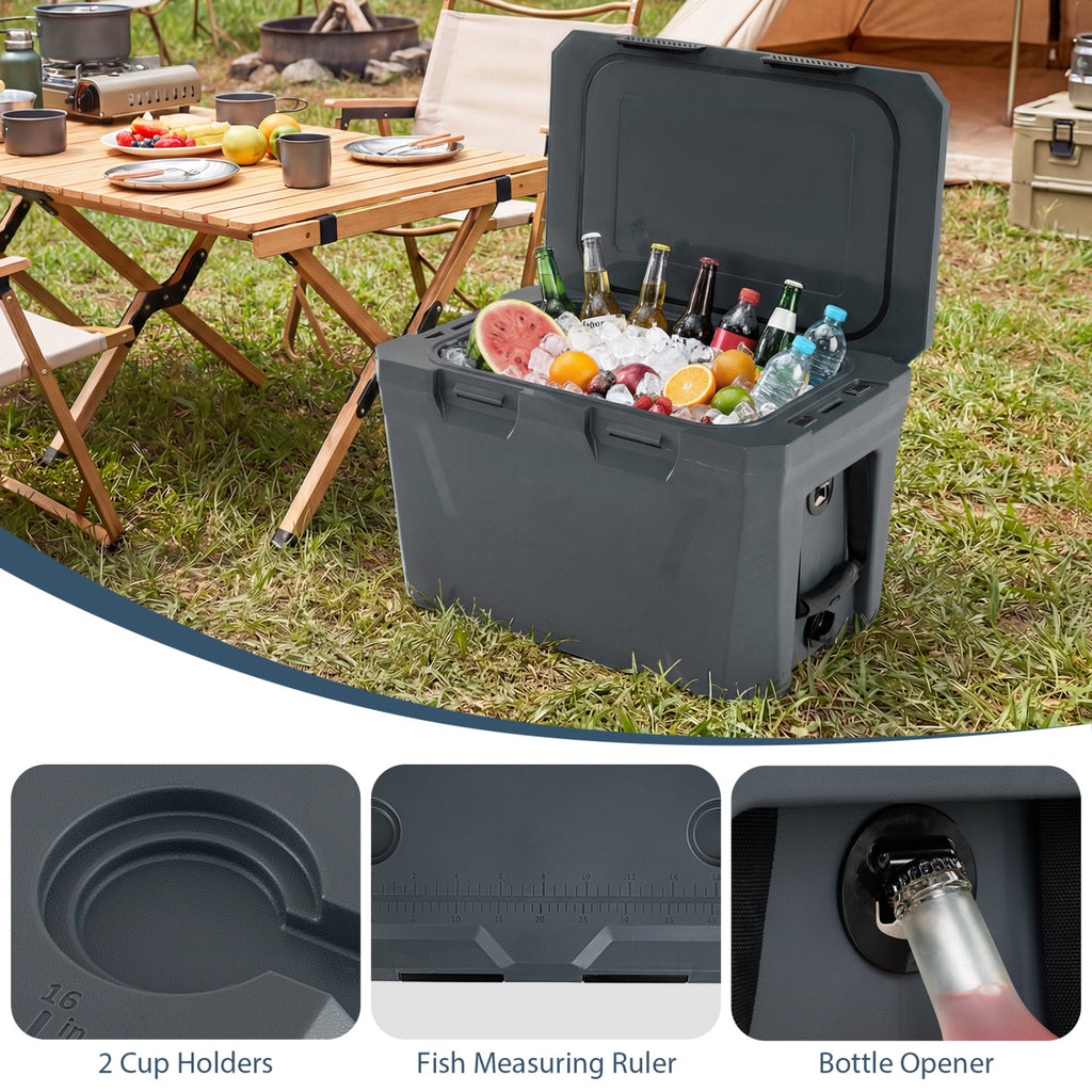 Insulated Portable Cooler Hard Shell Ice Chest 37 QT - Gray
