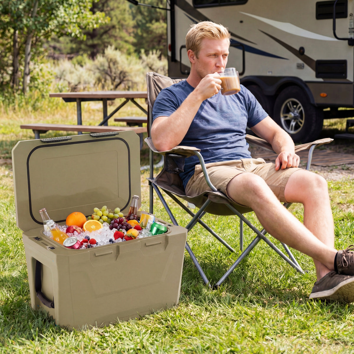 37 QT Insulated Hard Shell Cooler with Cup Holders - Coffee