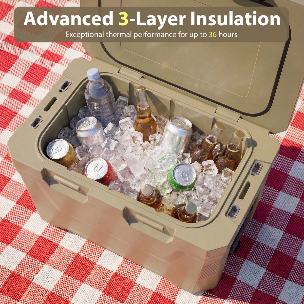 37 QT Insulated Hard Shell Cooler with Cup Holders - Coffee