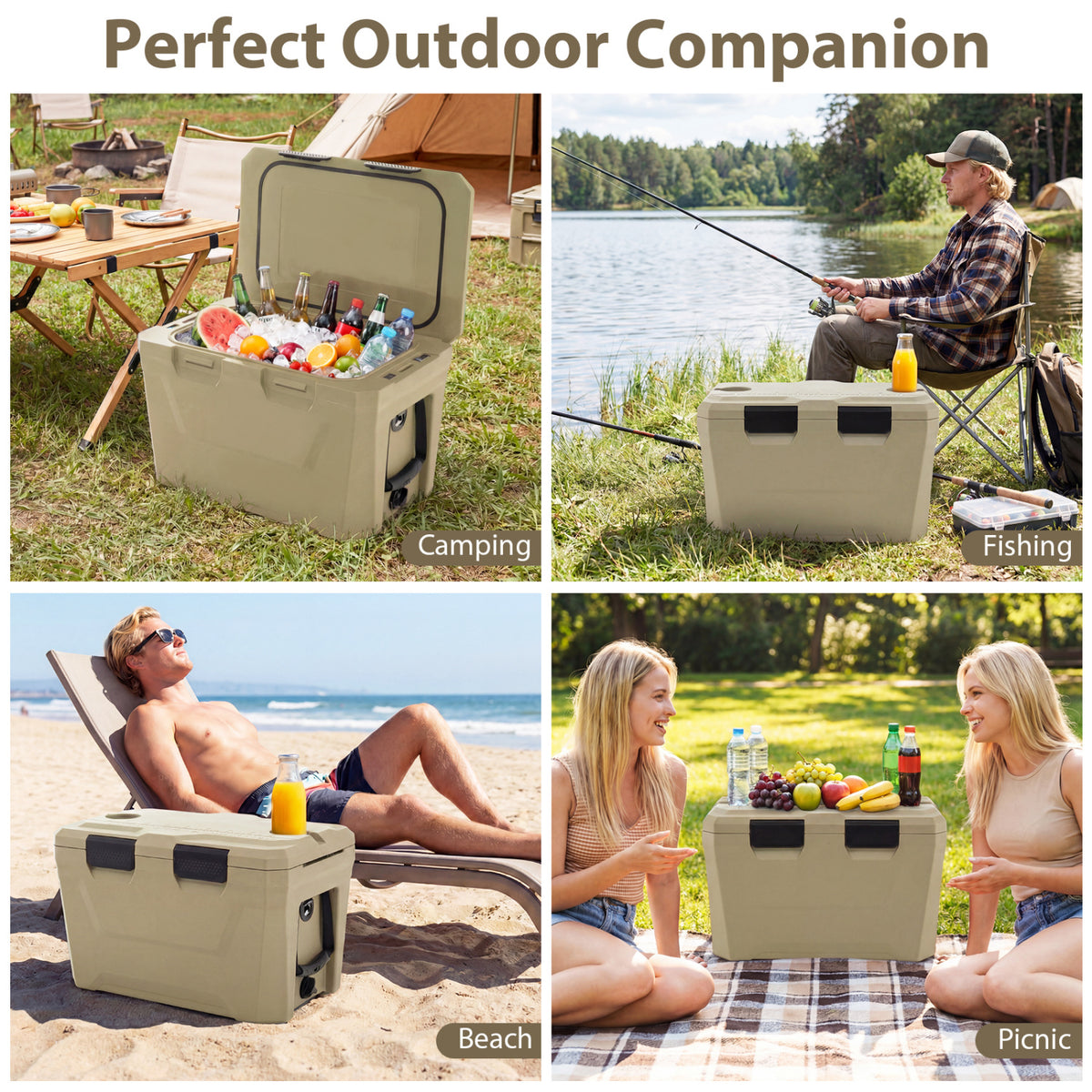 37 QT Insulated Hard Shell Cooler with Cup Holders - Coffee