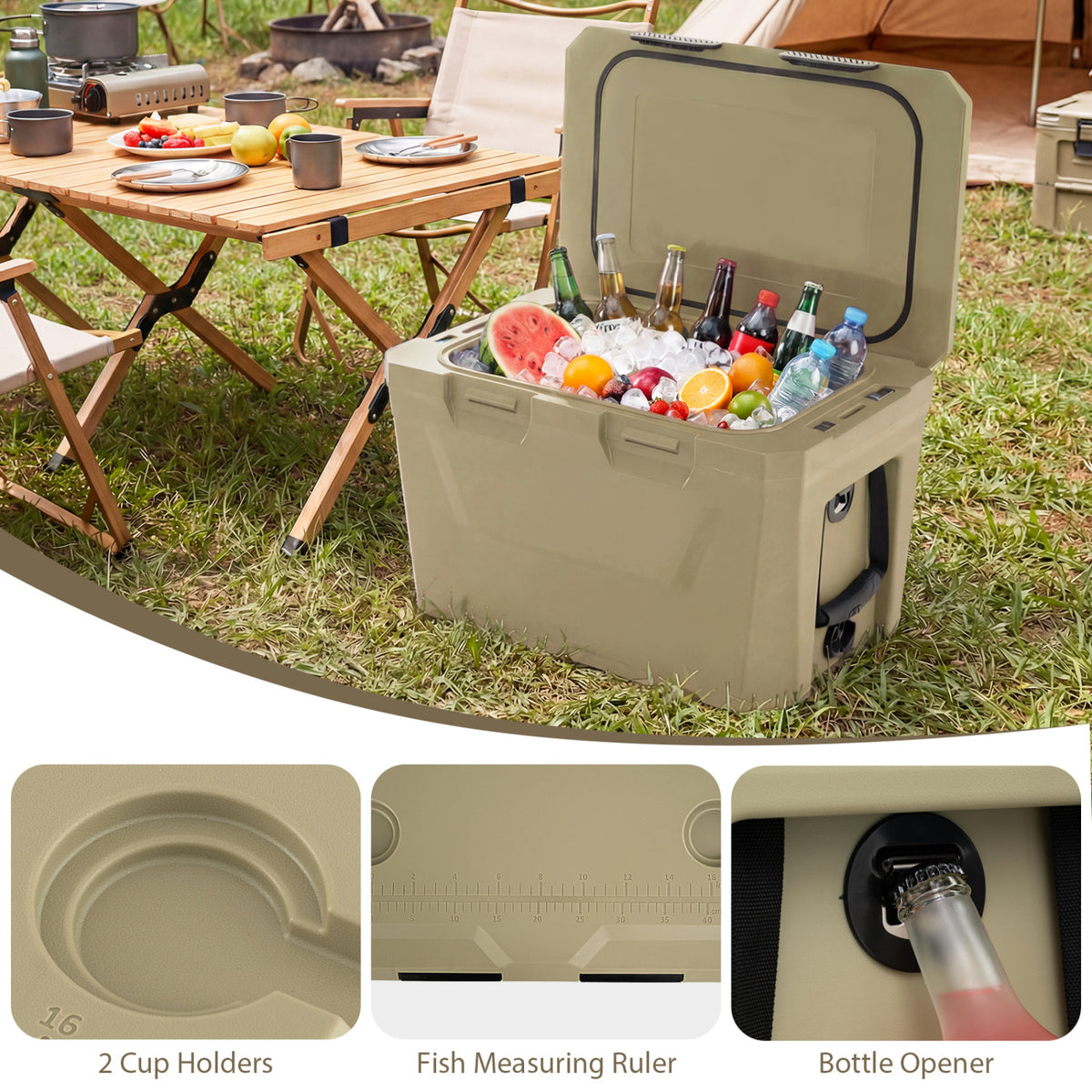 37 QT Insulated Hard Shell Cooler with Cup Holders - Coffee