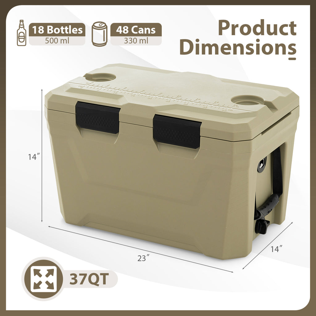 37 QT Insulated Hard Shell Cooler with Cup Holders - Coffee