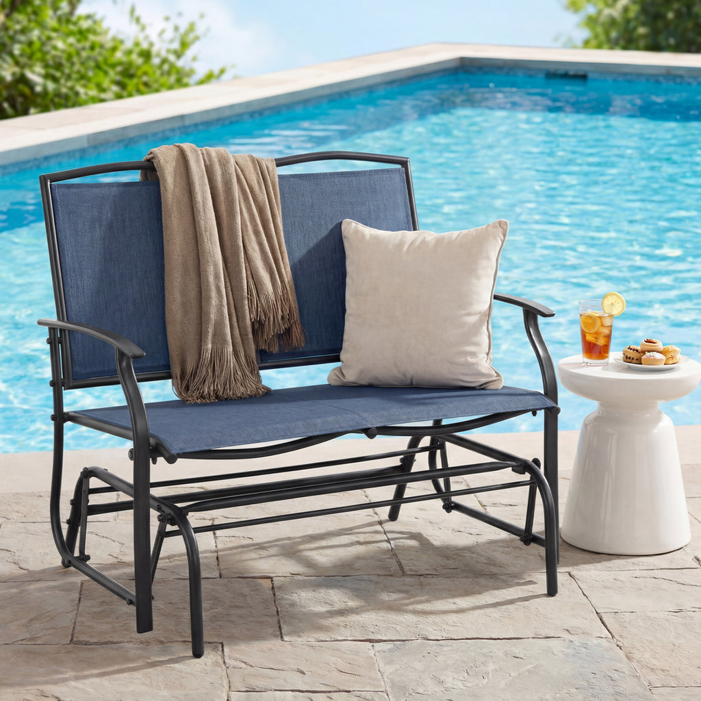 Outdoor Iron Rocking Chair, Navy - 38 Inch