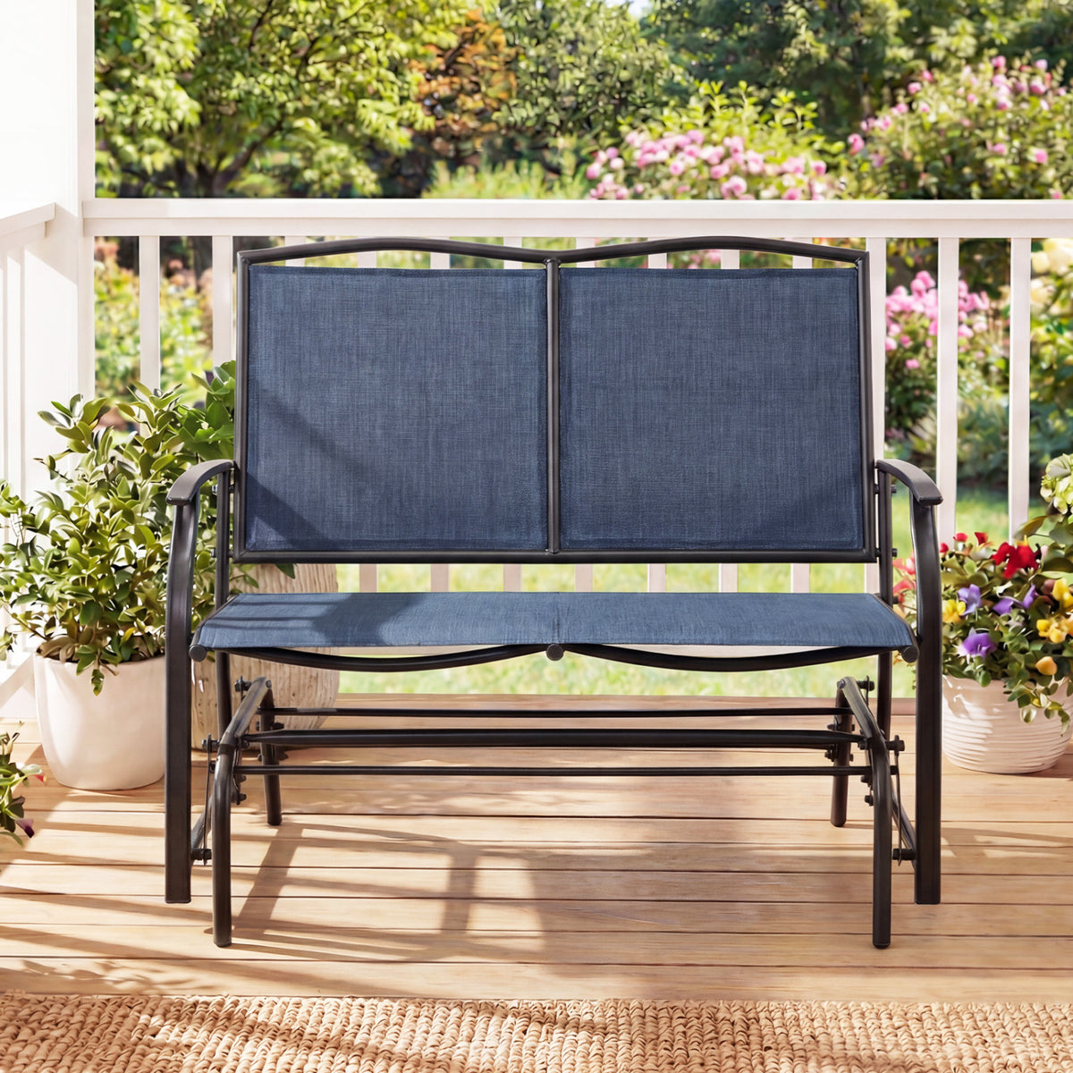 Outdoor Iron Rocking Chair, Navy - 38 Inch