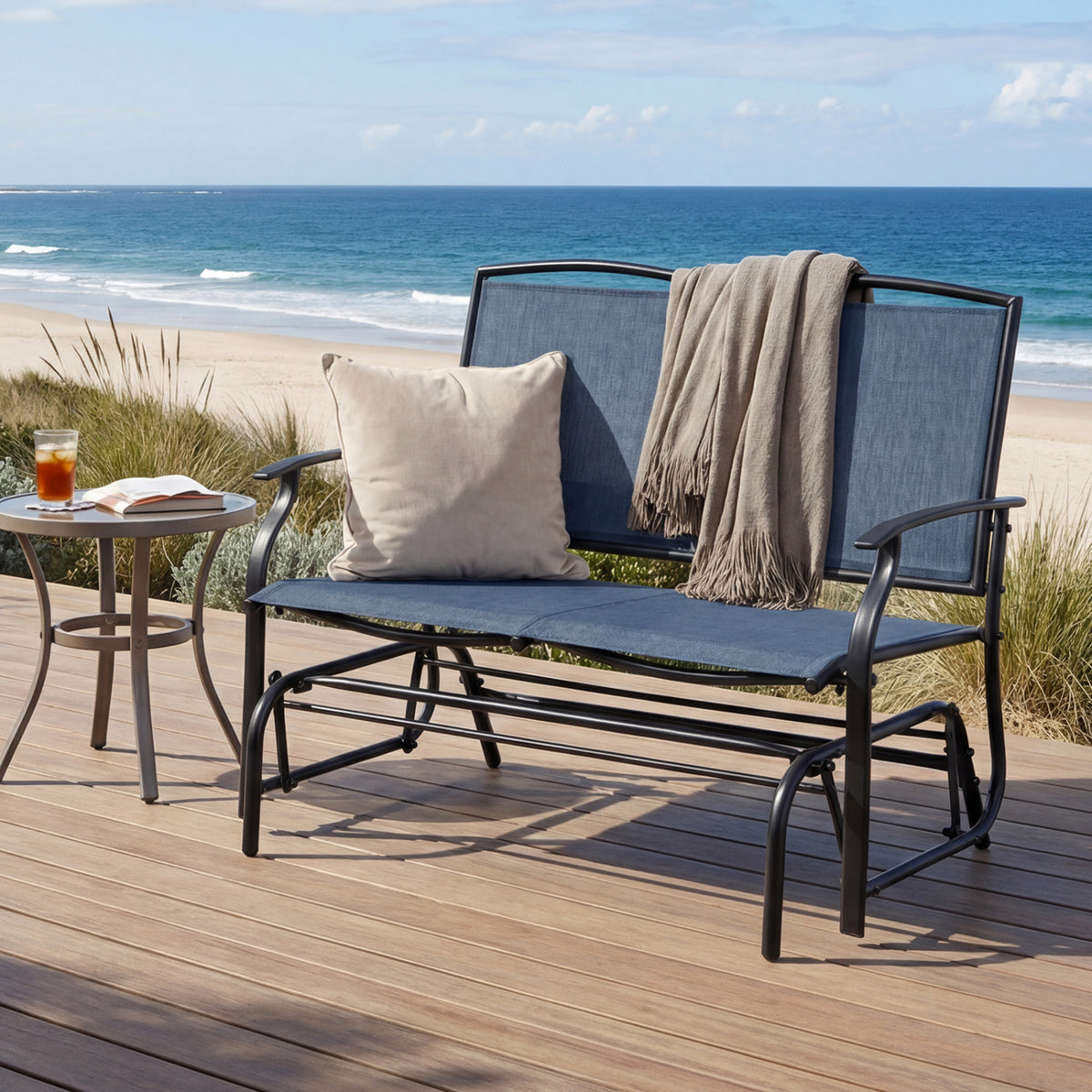 Outdoor Iron Rocking Chair, Navy - 38 Inch