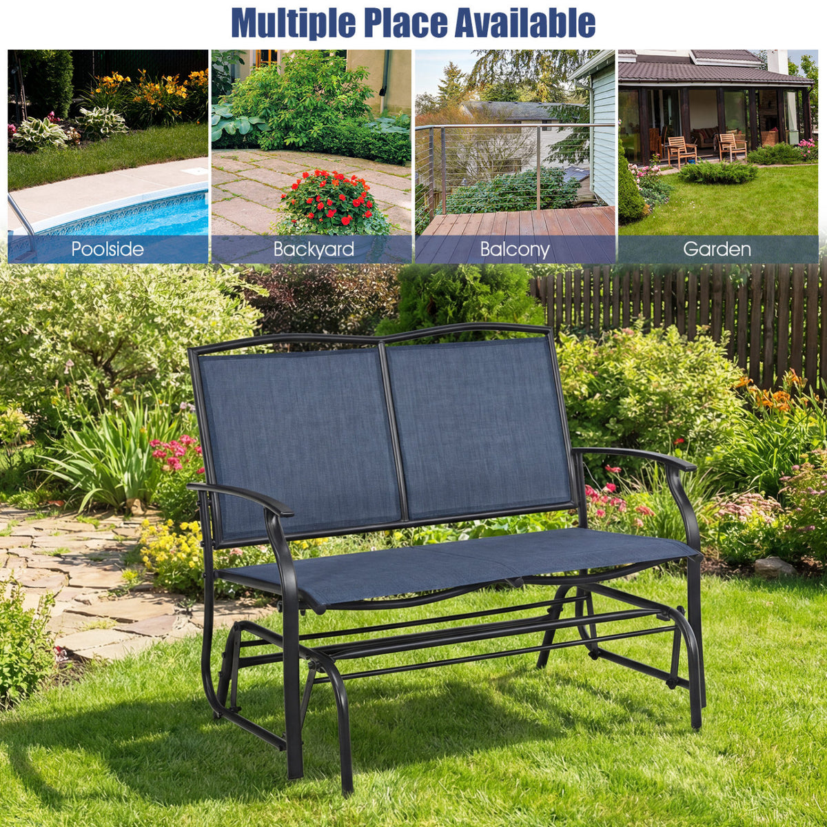 Outdoor Iron Rocking Chair, Navy - 38 Inch