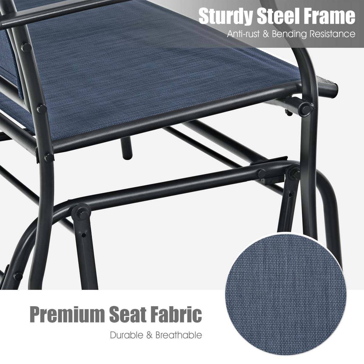 Outdoor Iron Rocking Chair, Navy - 38 Inch