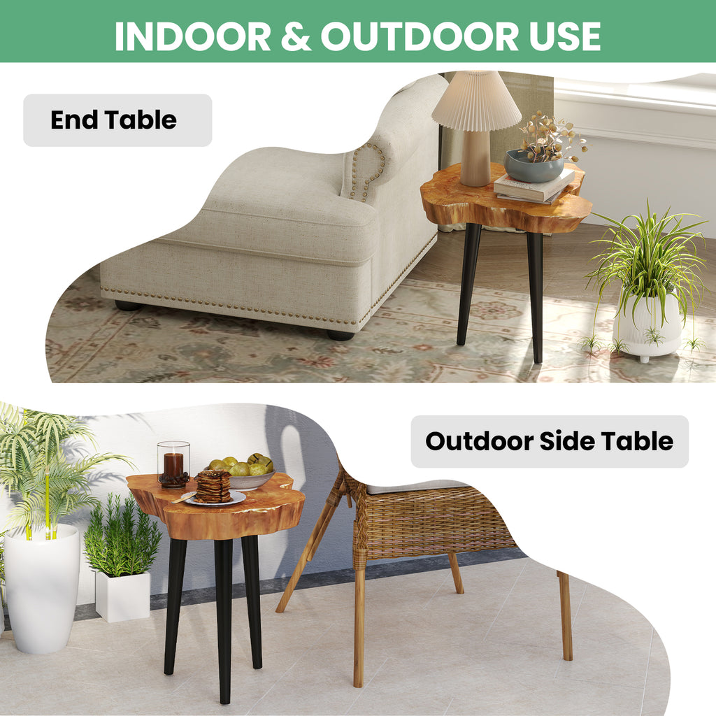 Teak Wood End Table with Mahogany Legs - Irregular Desktop