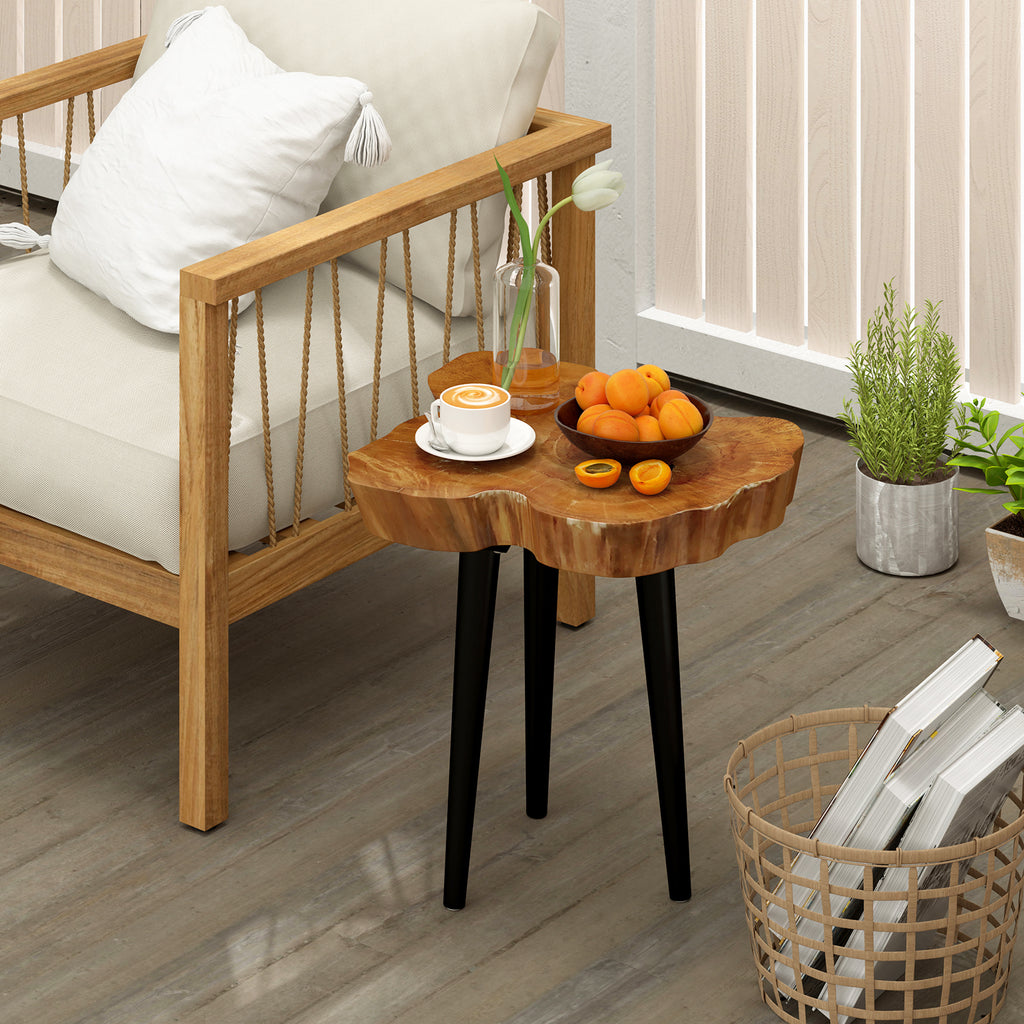 Teak Wood End Table with Mahogany Legs - Irregular Desktop