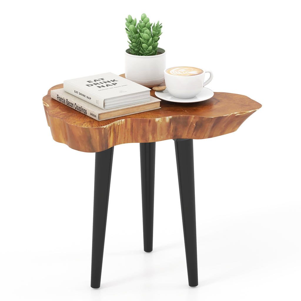 Teak Wood End Table with Mahogany Legs - Irregular Desktop