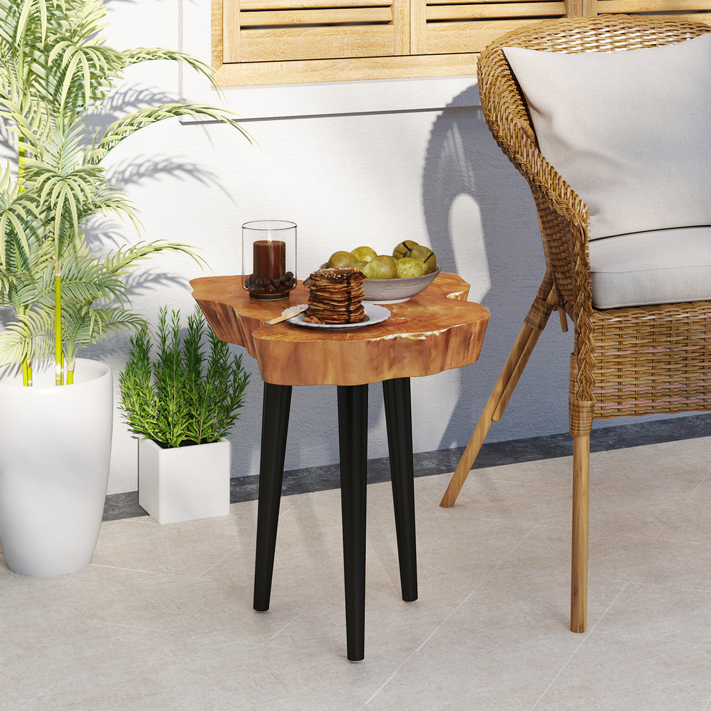 Teak Wood End Table with Mahogany Legs - Irregular Desktop
