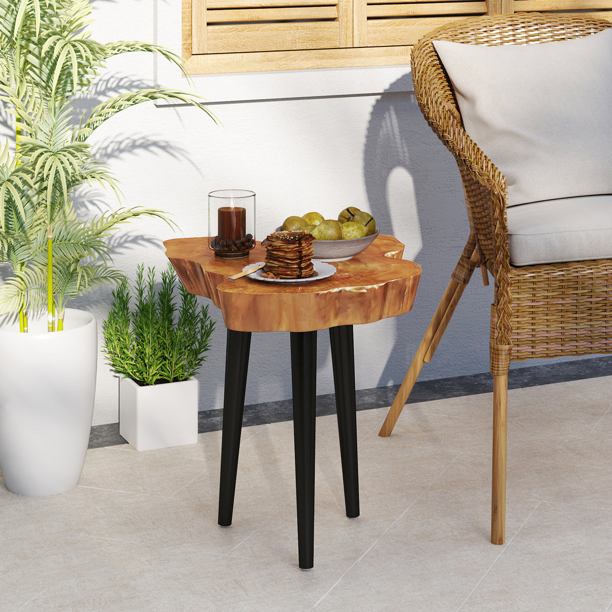 Teak Wood End Table with Mahogany Legs - Irregular Desktop