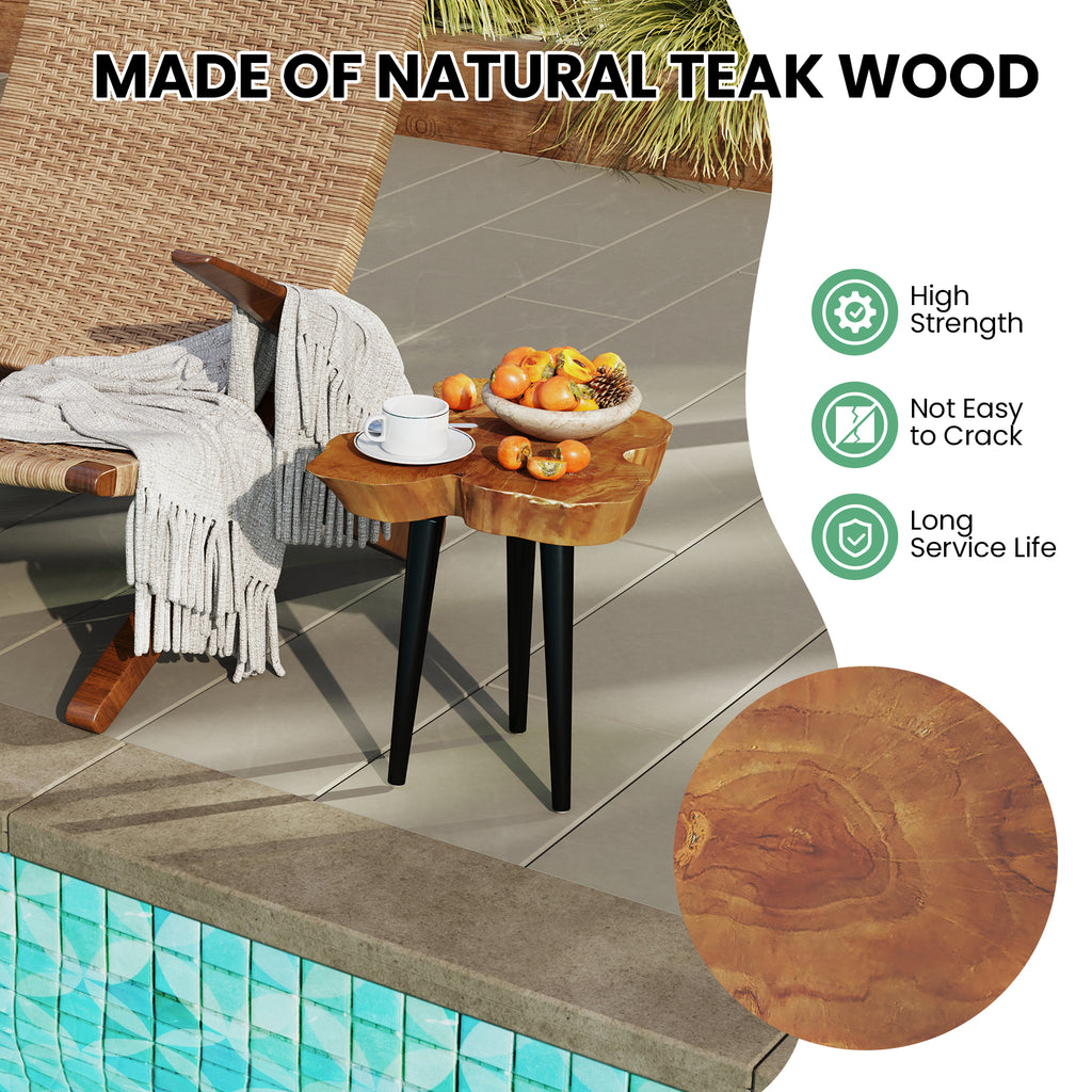 Teak Wood End Table with Mahogany Legs - Irregular Desktop