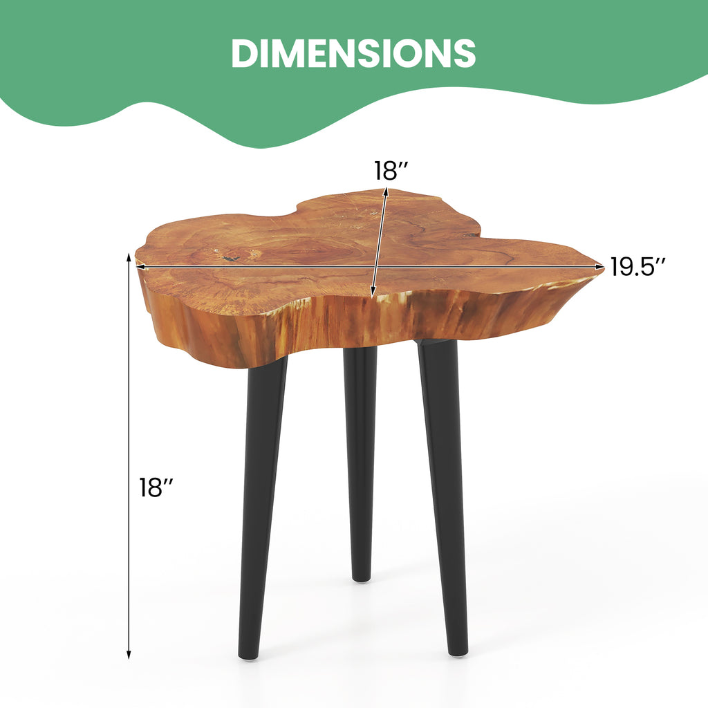 Teak Wood End Table with Mahogany Legs - Irregular Desktop