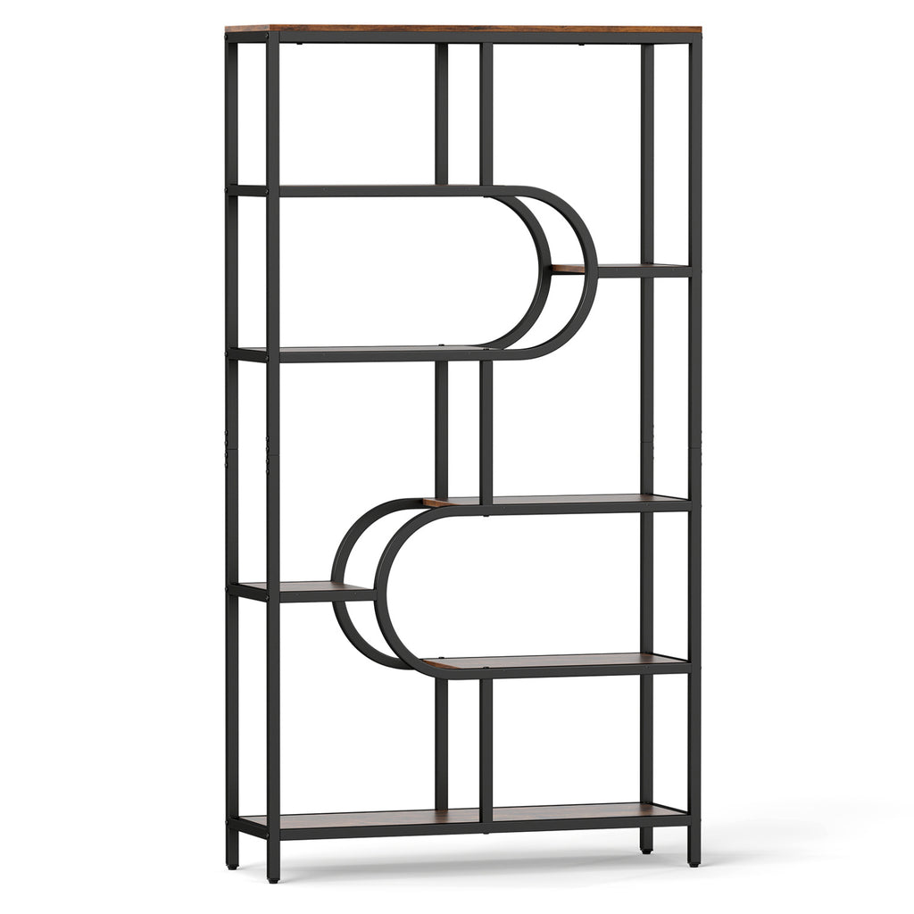 5-Tier Oval Bookcase with Open Shelves - White