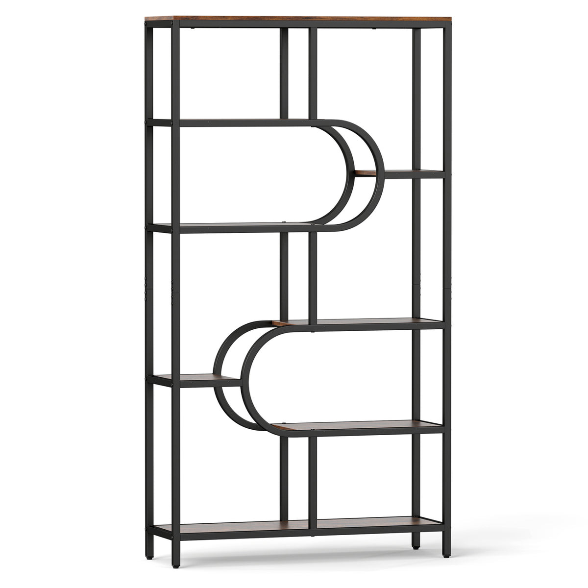 5-Tier Oval Bookcase with Open Shelves - White