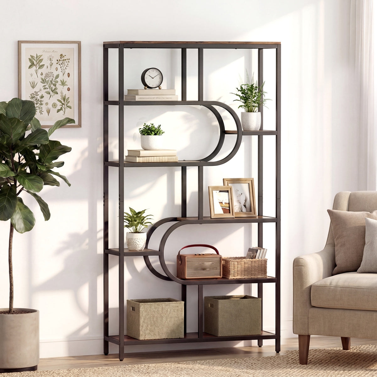 5-Tier Bookshelf Tall Etagere Bookcase with Open Storage Shelves and