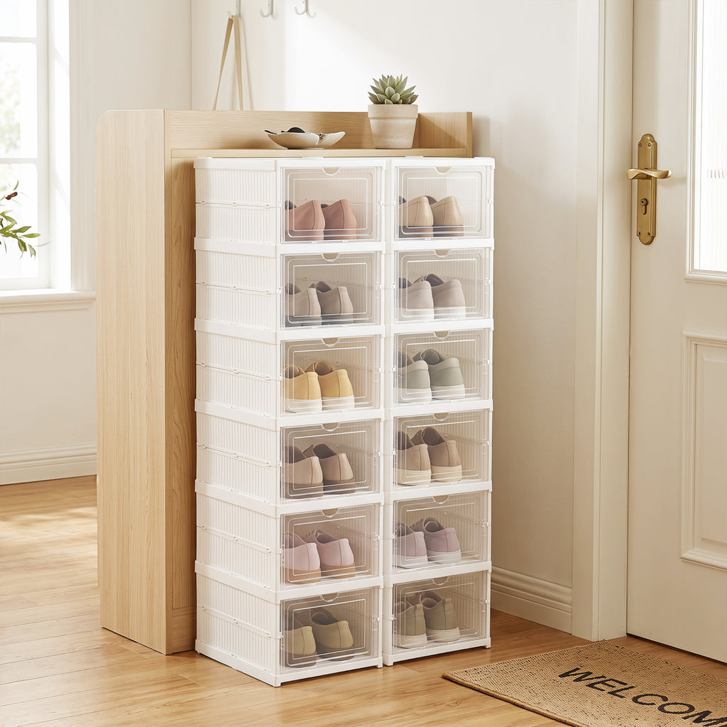 6-Tier Shoe Organizer with Clear Doors for 12 Pairs - White