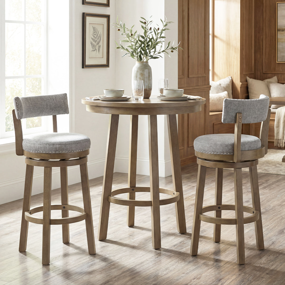 Swivel Bar Stools Set of 2 Linen Upholstered - 31.5 inches