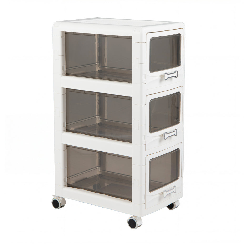 3-Tier Plastic Drawer Storage Cart with Lockable Wheels
