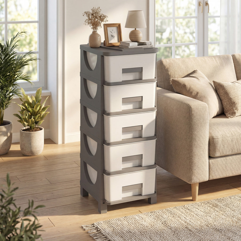 Plastic Storage Cabinet with Handles & Drawer - Gray