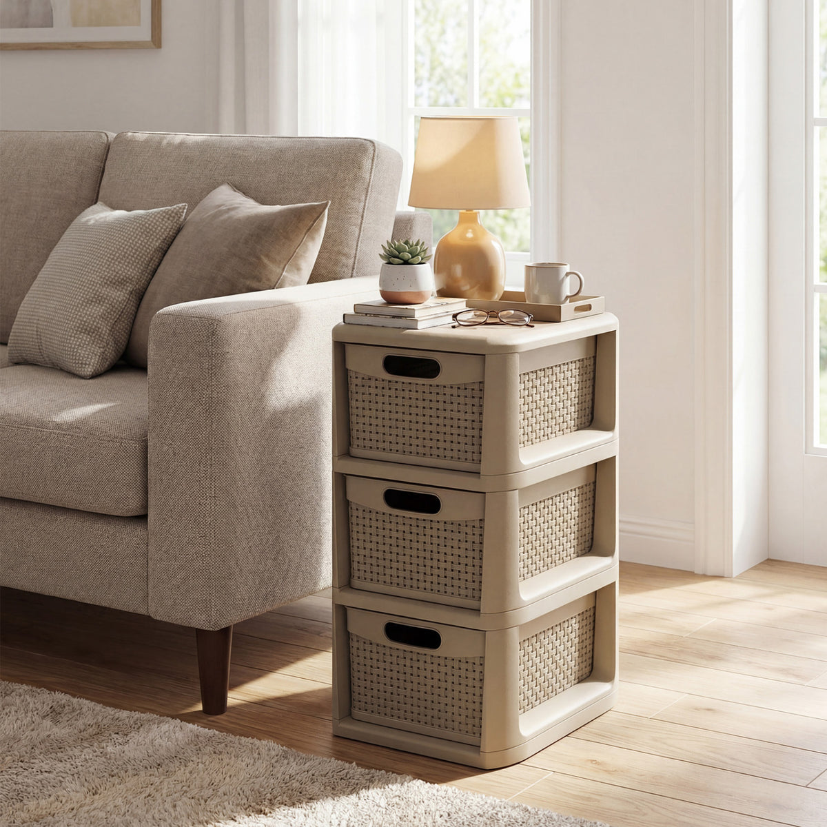 3-Drawer Storage Organizer with Wicker Patterns, Brown