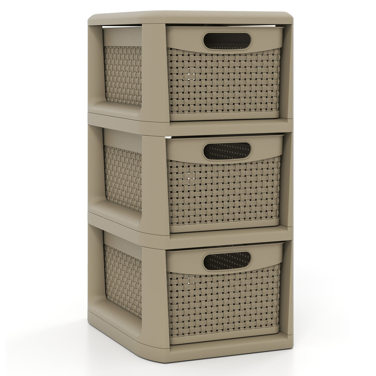 3-Drawer Storage Organizer with Wicker Patterns, Brown