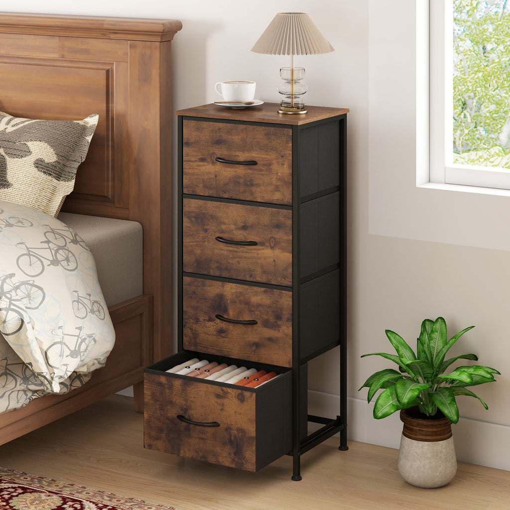 Dresser Nightstand with 4 Fabric Drawers, Rustic Brown