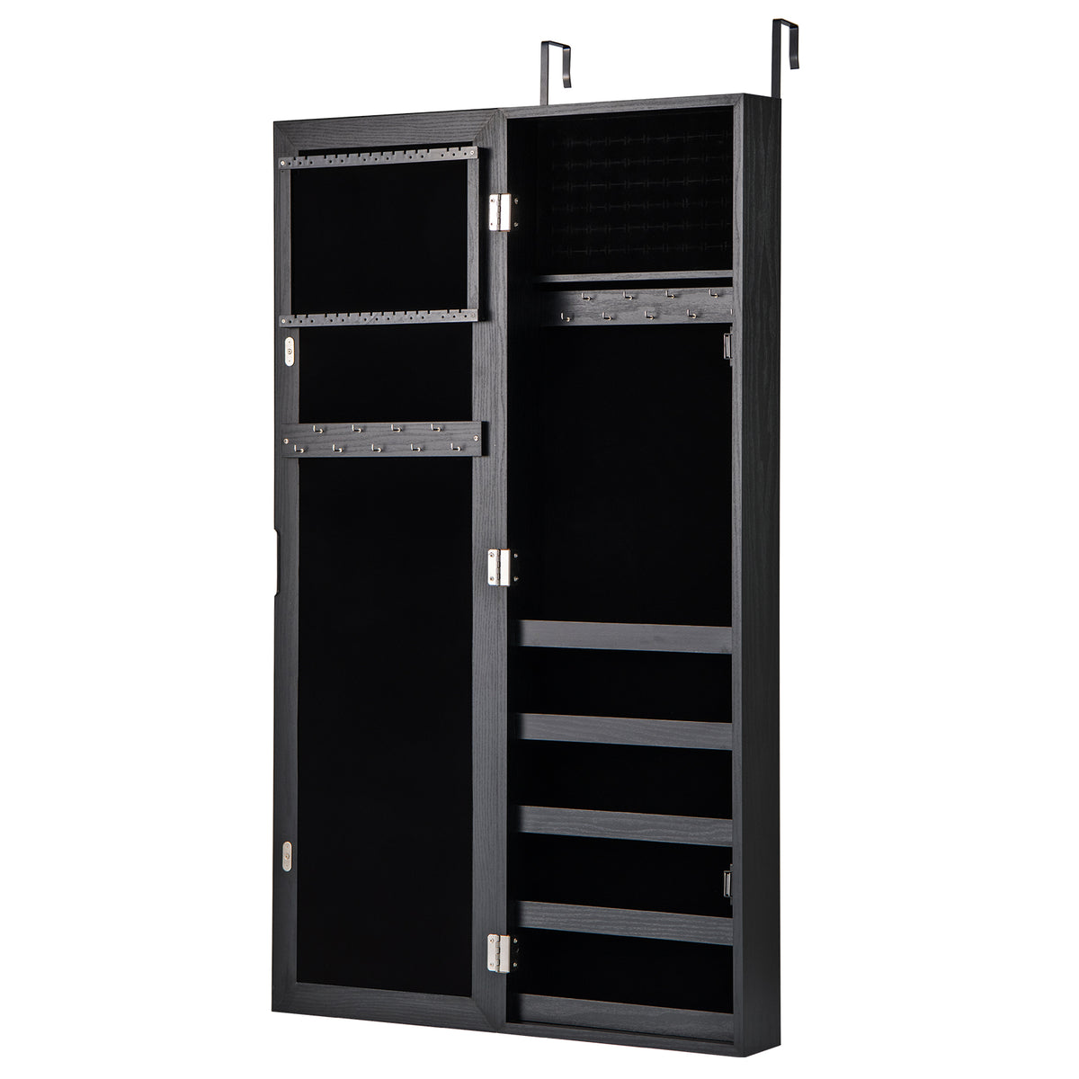 Jewelry Armoire Wall or Door Mounted with Full-Length Mirror, Black