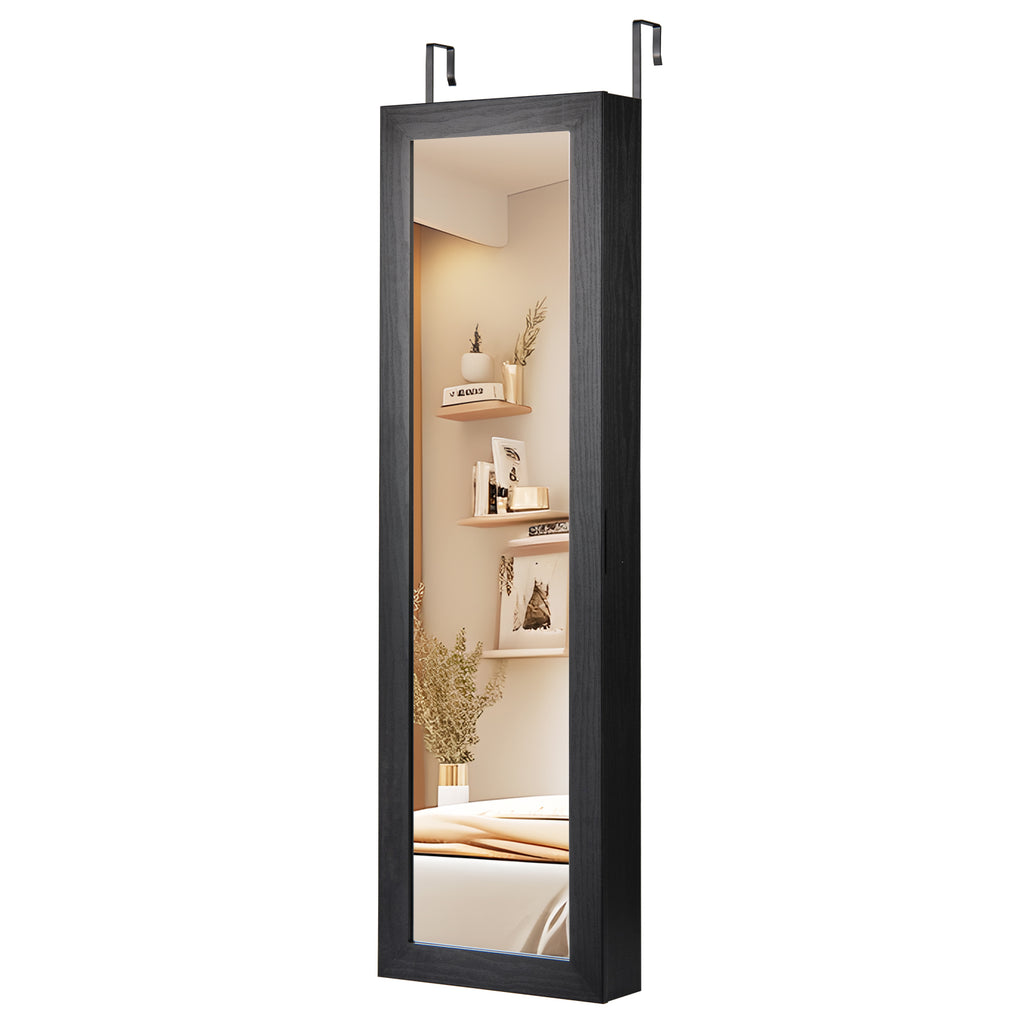 Jewelry Armoire Wall or Door Mounted with Full-Length Mirror, Black