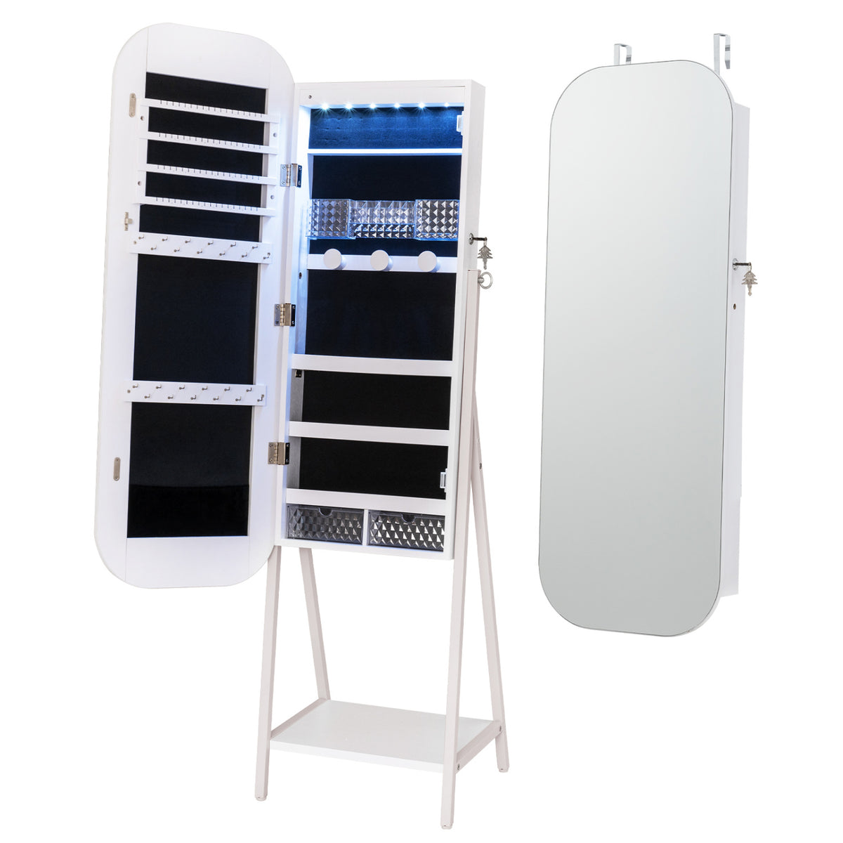 Jewelry Cabinet with Full-Length Mirror - White