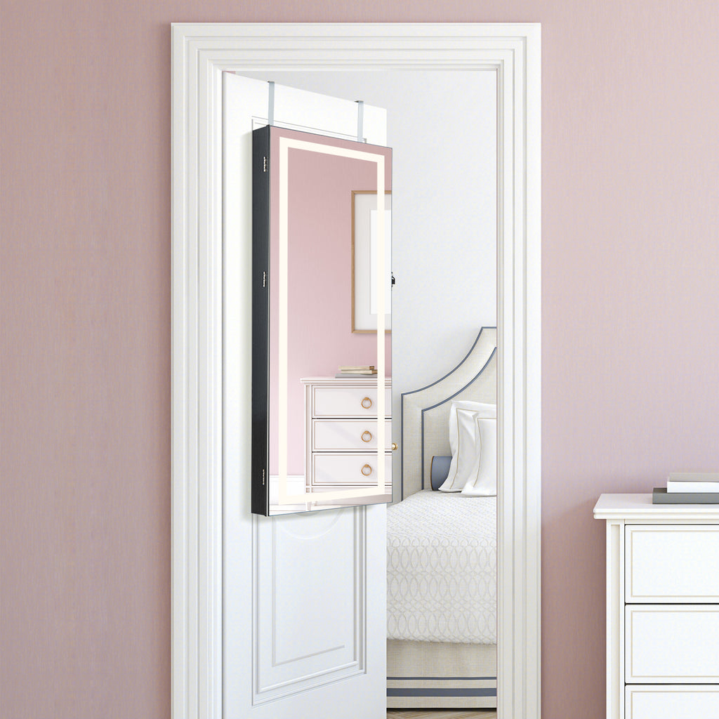 42.5" Lockable Jewelry Mirror Cabinet with LED Lights - Black