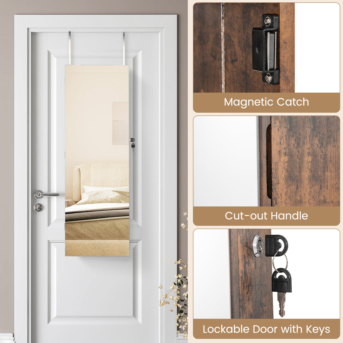 43.5" Jewelry Mirror Cabinet with Full-Length Mirror - Rustic Brown