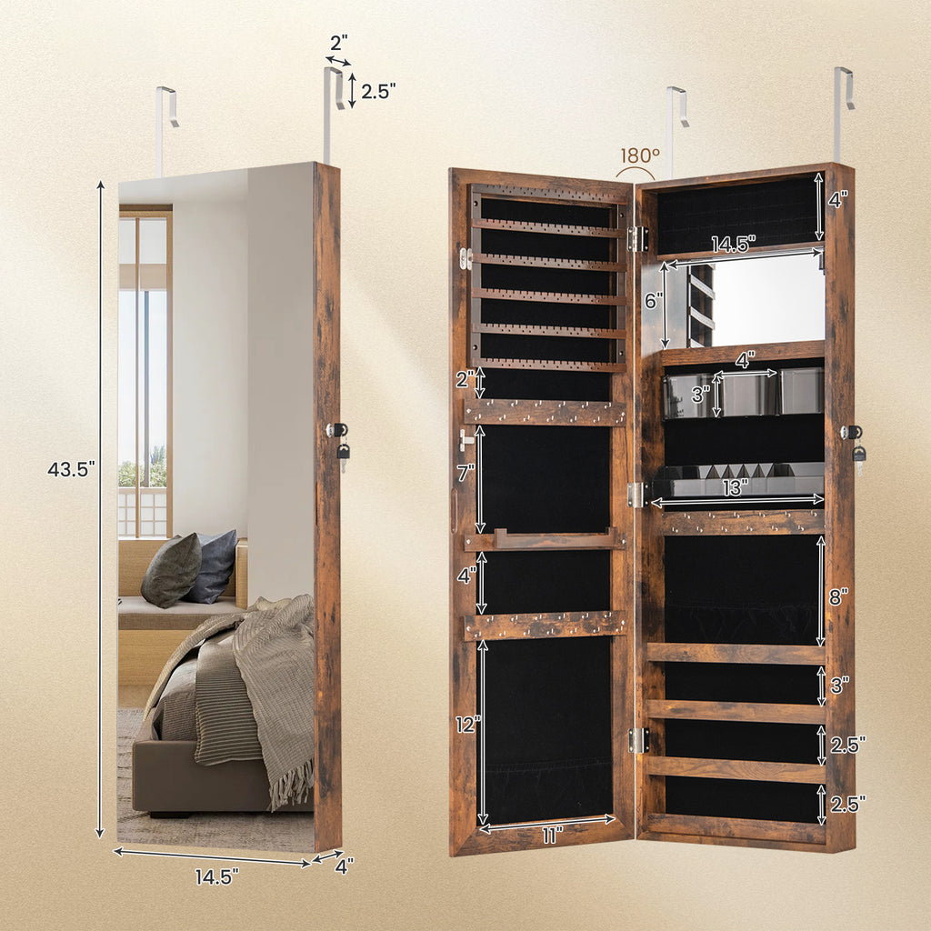 43.5" Jewelry Mirror Cabinet with Full-Length Mirror - Rustic Brown