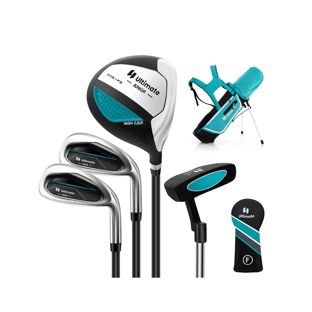 Kids Golf Club Set for Ages 5-7 - Right Hand with Rain Hood & Stand Bag - Blue