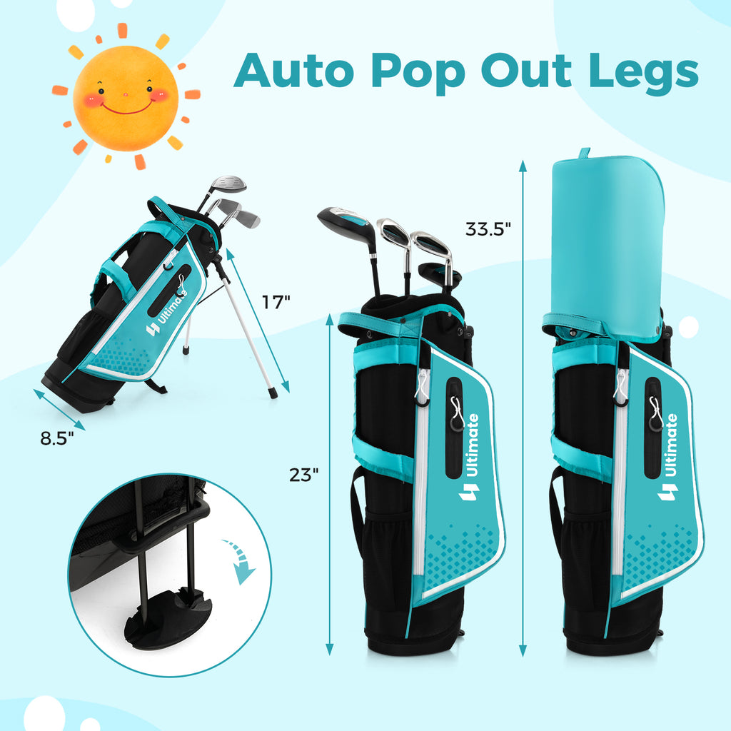 Kids Golf Club Set for Ages 5-7 - Right Hand with Rain Hood & Stand Bag - Blue