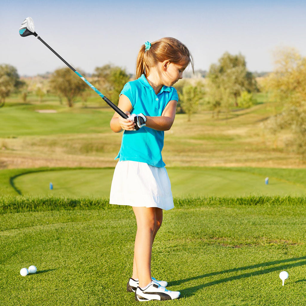 Kids Golf Club Set for 8-10 Years Old with Rain Hood - Blue, Complete Junior Golf Set by Costway