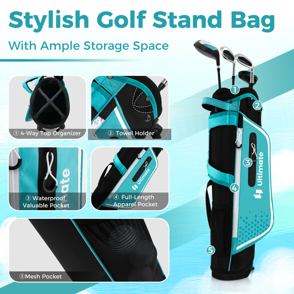 Kids Golf Club Set for 8-10 Years Old with Rain Hood - Blue, Complete Junior Golf Set by Costway
