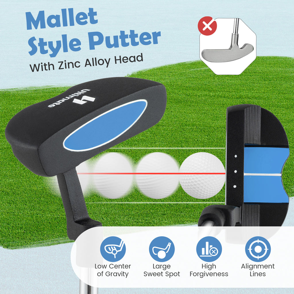 Kids Golf Putter for Ages 11-14 Blue - Lightweight Mallet with Alignment Aid